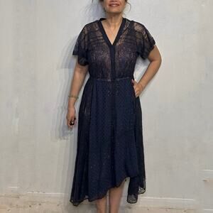 Anthropologie Byron Lars Navy Katalina Lace Asymmetrical Midi Dress Sz 10